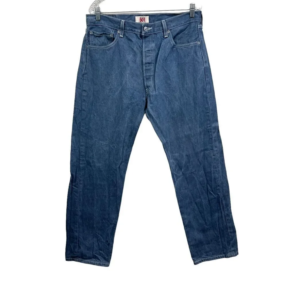 Levis Mens 501 Jeans Straight Flat Front Button Fly Blue Sz 36W Made in Mexico*